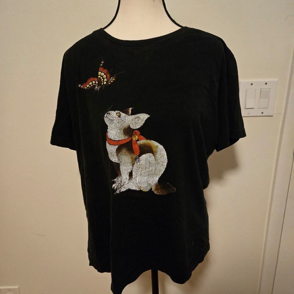 Black Japanese Vintage Neko T-Shirt